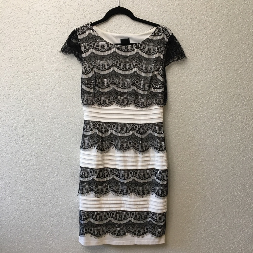 Melrose white and black lace layered bodycon dress
